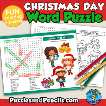Christmas Day Word Search Puzzle with Coloring Activity by Puzzles and ...