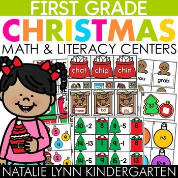 Preview of Christmas December 1st Grade Centers Low Prep Math and Literacy Centers