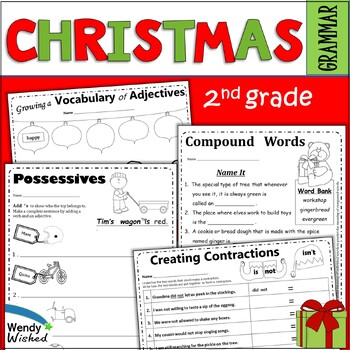 Preview of Christmas & December 2nd Grade Grammar & Language Arts ELA Worksheets