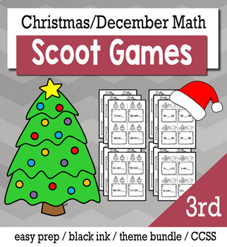 Preview of Christmas December 3rd Grade {Scoot Game/Task Cards} Math Bundle