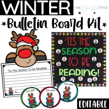 Preview of Christmas December Bulletin Board and Editable Reindeer Winter Craftivity