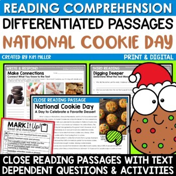Preview of December Reading Comprehension Passages National Cookie Day Christmas Close Read