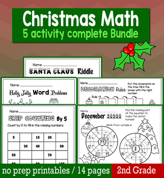 Preview of Christmas December Math for 2nd Grade - NO PREP Packet