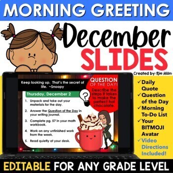 Preview of December Christmas Morning Meeting Slides Daily Agenda Morning Greeting EDITABLE