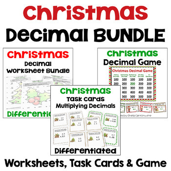 Preview of Christmas Decimal Bundle with Worksheets, Task Cards and Game
