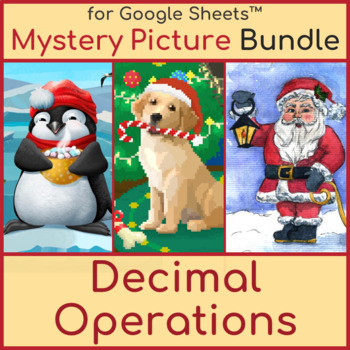 Preview of Christmas Decimal Operations Mystery Picture Pixel Art Bundle