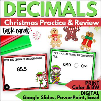 Preview of Christmas Decimals Task Cards - Tenths & Hundredths - Practice & Review Activity