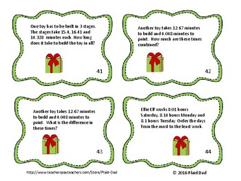 Christmas Decimals Word Problems Task Cards By Plaid Dad 