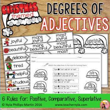 Preview of Christmas Degrees of Adjectives Activities with Worksheets and Tables