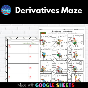 Preview of Derivatives Maze - Christmas | Print Activity