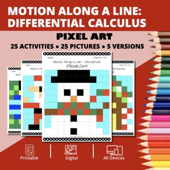 Preview of Christmas: Derivatives Motion Along a Line Pixel Art Activity