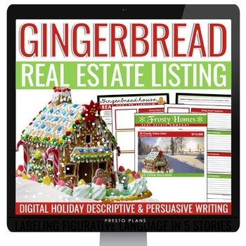 Preview of Christmas Descriptive Writing Activity – Gingerbread House Real Estate - Digital