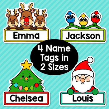 Free printable Christmas tree name tags. The template can also be
