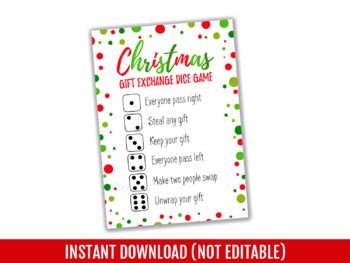 Free Printable Christmas Dice Game for Gift Exchanges