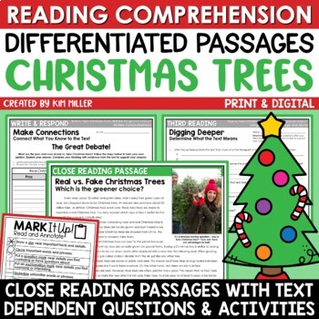 Preview of Christmas Trees December Close Reading Comprehension Passages and Questions