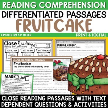 Preview of Christmas Close Reading Passages December Reading Comprehension Fruitcake