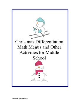 Preview of Christmas Differentiation Math Menu and Activities for Middle School