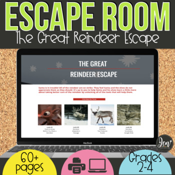 Preview of Christmas Digital Escape Room Informational Text Reindeer