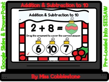 Preview of Christmas Digital Math Activity-Addition & Subtraction to 10(SEESAW,GOOGLESLIDES