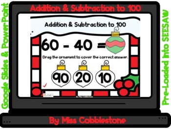 Preview of Christmas Digital Math Activity - Addition & Subtraction to 100 (SEESAW &GOOGLE)