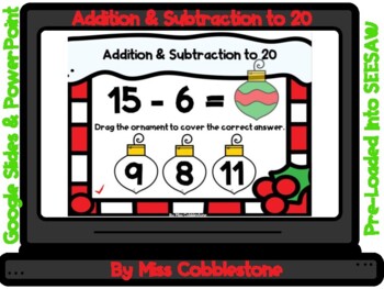 Preview of Christmas Digital Math Activity-Addition & Subtraction to 20(SEESAW,GOOGLESLIDES
