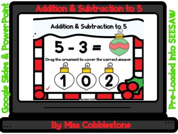 Preview of Christmas Digital Math Activity-Addition & Subtraction to 5(SEESAW,GOOGLESLIDES)
