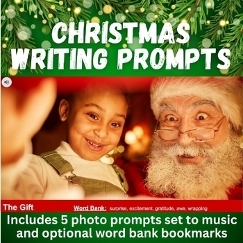 Preview of Christmas Digital Narrative Writing Prompts with Printable Word Bank Bookmarks