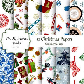 Christmas Paper pack watercolor holiday planner pack Christmas papers AMB-1468 Christmas reindeer commercial use