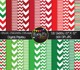 Christmas Digital Papers Classic Chevron on White Commerci