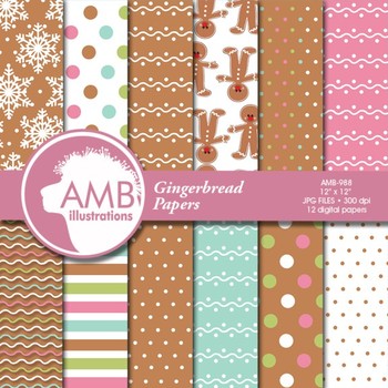 Preview of Christmas Digital Papers, Gingerbread Cookie Patterns and Backgrounds AMB-988