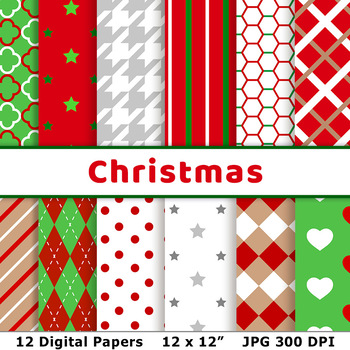 Christmas Digital Papers, Holiday Scrapbook Paper, December Background  Printable