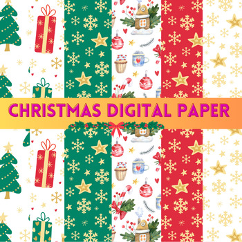Preview of Christmas Digital Papers, Traditional Holiday 8 Backgrounds and Gift for you