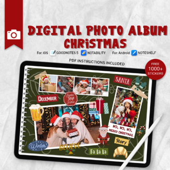 Preview of Christmas Digital Photo Album, Goodnotes iPad Android Scrapbook Journal Album