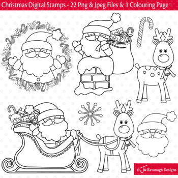 Christmas Digital Stamps / Christmas Clip Art / Christmas Colouring S43