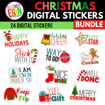 Christmas Digital Stickers BUNDLE  24 Holiday Digital Stickers Christmas  Themed