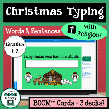 Preview of Christmas Digital Word and Sentence Typing Boom™ Cards (with Religion)