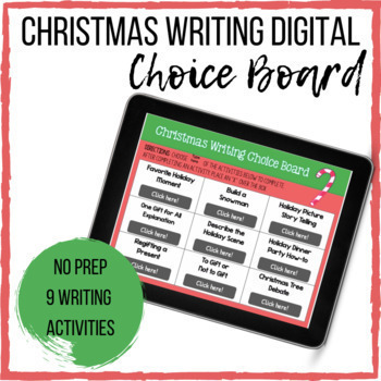 Preview of Christmas Digital Writing Choice Board- 6th, 7th, 8th Grade