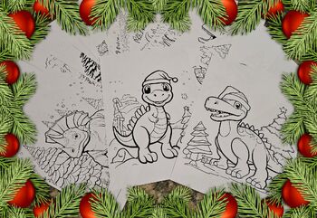 Preview of Christmas Dinosaur Coloring Book (31 pages)