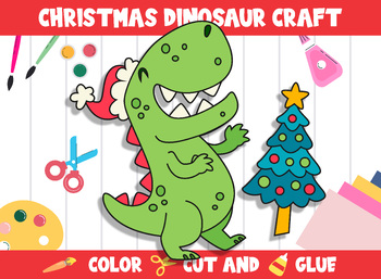 Preview of Christmas Dinosaur Craft Activity - Color, Cut, and Glue for PreK to 2nd Grade