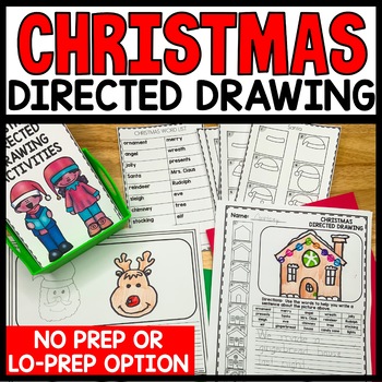 Preview of Christmas Directed Drawing Art Writing Craft Reindeer Elf Gingerbread House