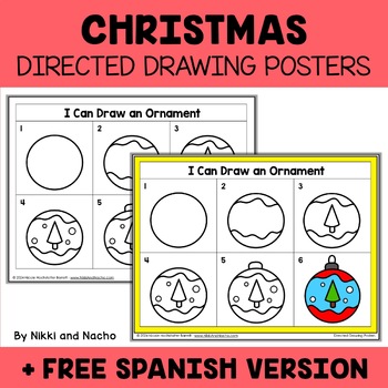 Preview of Christmas Directed Drawing Posters + FREE Spanish