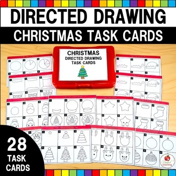 Preview of Christmas Directed Drawing Task Cards | Fine Motor Skills | December