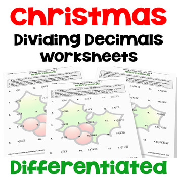 Preview of Christmas Dividing Decimals Worksheets - Differentiated