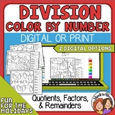 Christmas Division Color by Number  4 Worksheets Print or Digital