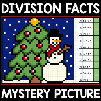 Preview of Christmas Division Facts Mystery Picture Digital Color By Number Pixel Art