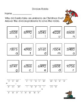 Christmas Long Division Riddle By Chris Bartal | Tpt