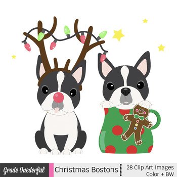 Christmas Boston Terrier Clip Art CU Okay by Grade Onederful | TpT