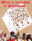 Christmas Dogs!! I-spy search/Preloaded Voc./ Tracing/Writ