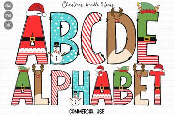 Preview of Christmas Doodle Alphabet for teaching,Christmas Letters game,Christmas Font