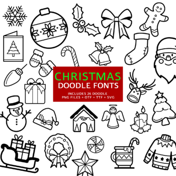 Preview of Christmas Doodle Fonts, Instant File otf, ttf Font Download, Digital Xmas Font